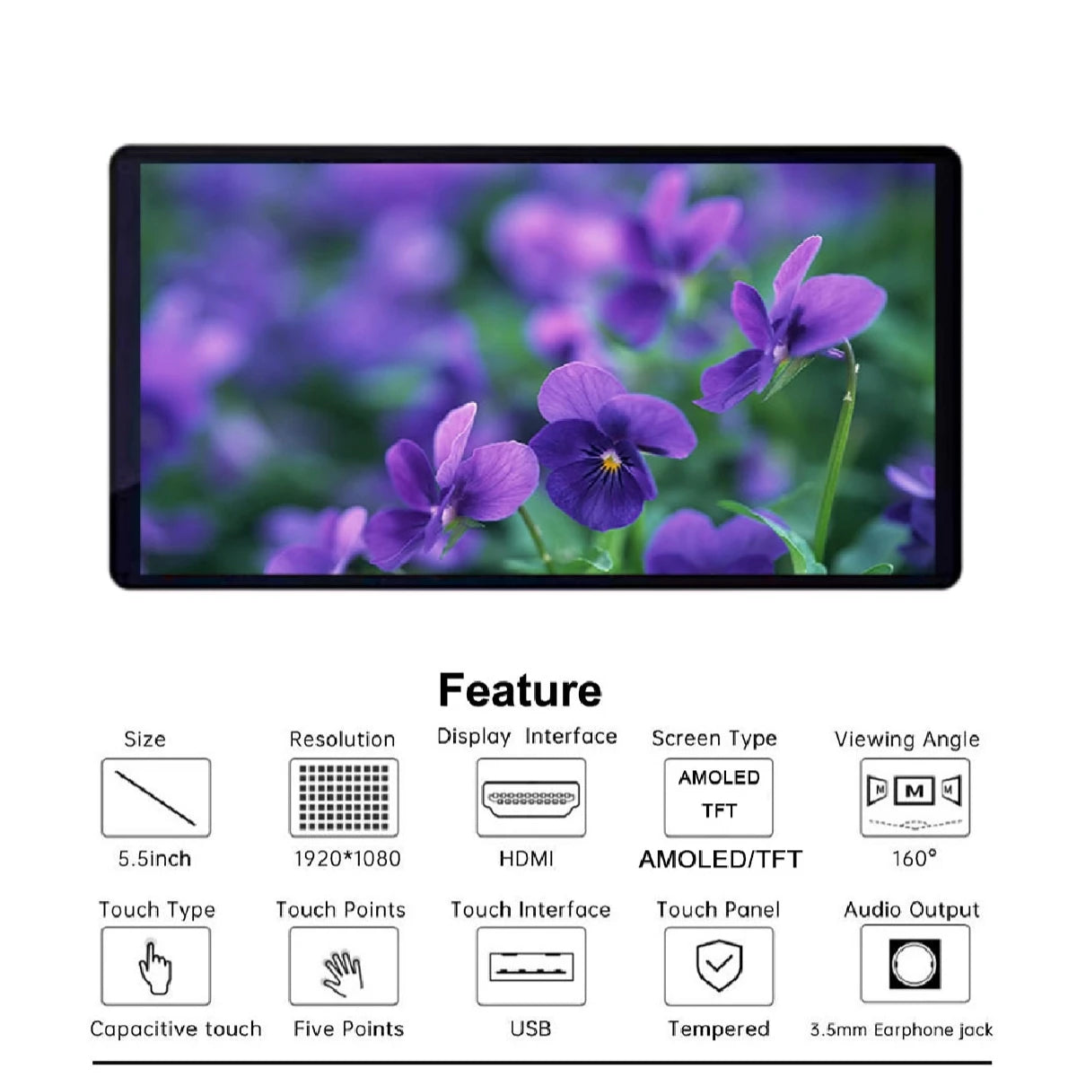 New 5.5 inch 1920x1080 FHD IPS AMOLED Display Touch Screen HDMI-Compatible USB Monitor For Raspberry Pi TVbox Camera